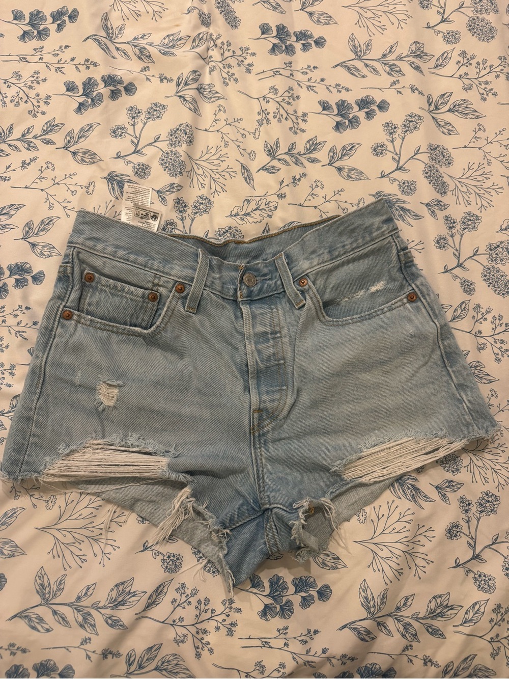 Levi's Light Blue Distressed Denim Cutoff Shorts